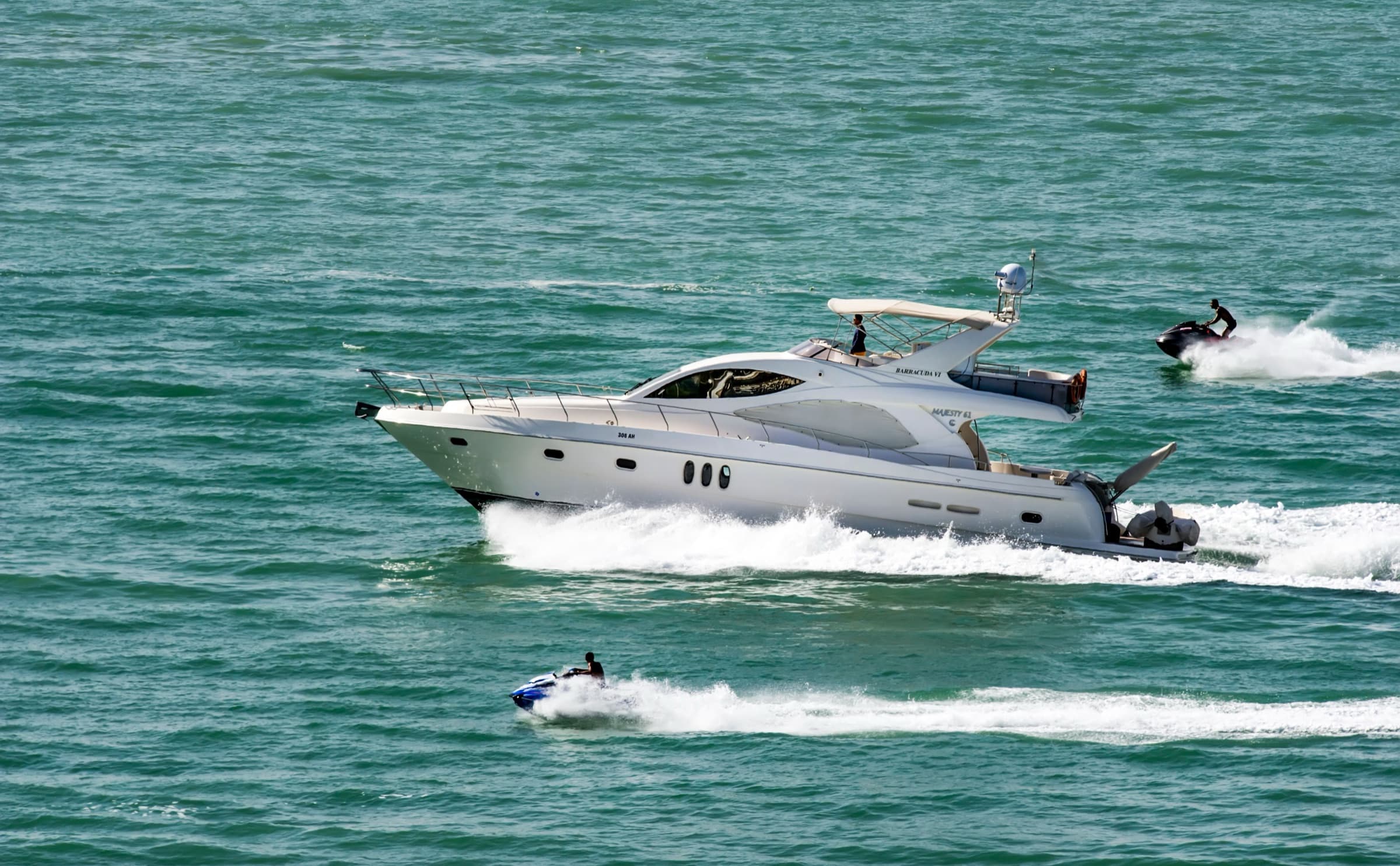 Motor yacht cruising off the Southern California coast